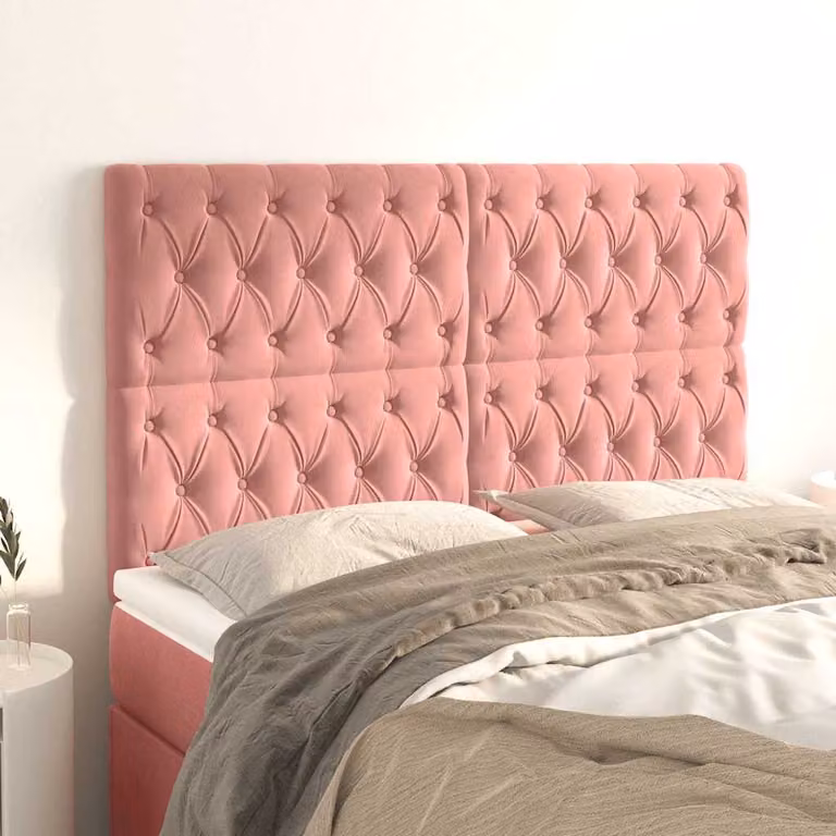 Testiera per letto vidaXL in velluto rosa con pannello imbottito, L: 160 cm, P: 7 cm, H: 118-128 cm
