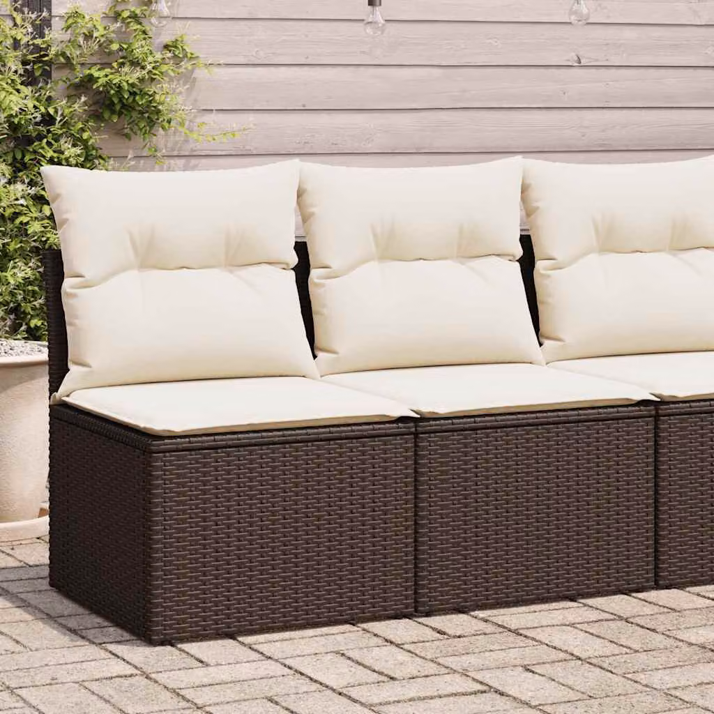 Set Divano da Giardino vidaXL 4 posti in Polyrattan Acacia con Cuscini Marroni e Bianchi