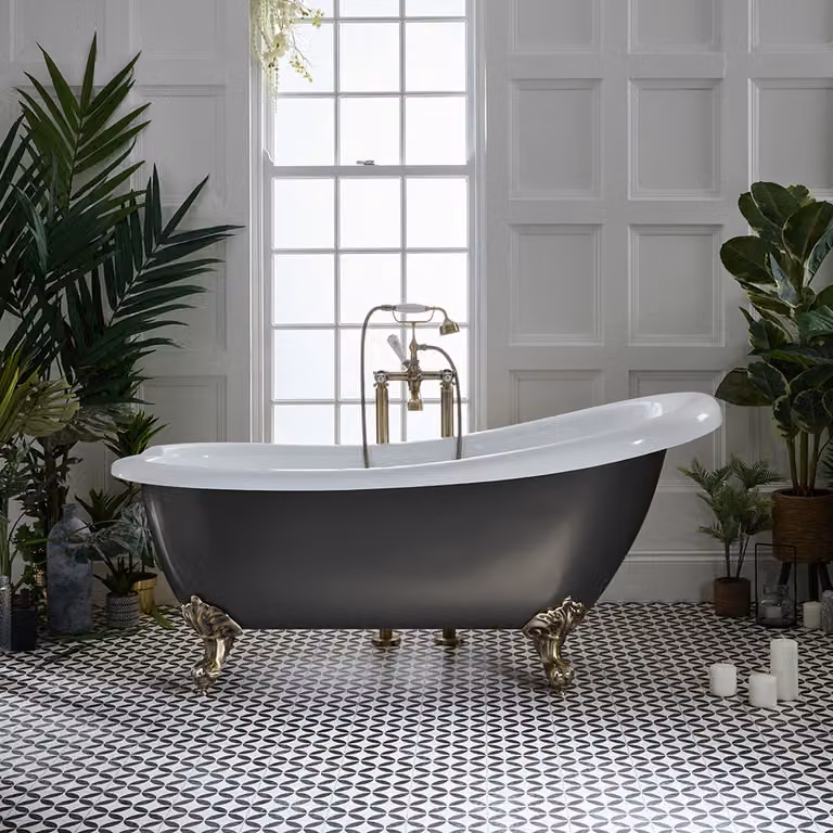 Vasca da Bagno Freestanding Tradizionale Rame Metallizzato - 1710mm x 740mm - Piedini Bianchi - Legend