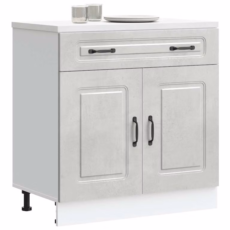 Base da cucina vidaXL Kalmar Grigio Cemento in legno e MDF con ante a battente e cassetti L/P/H: 46,0 x 81,5 x 80,0 cm