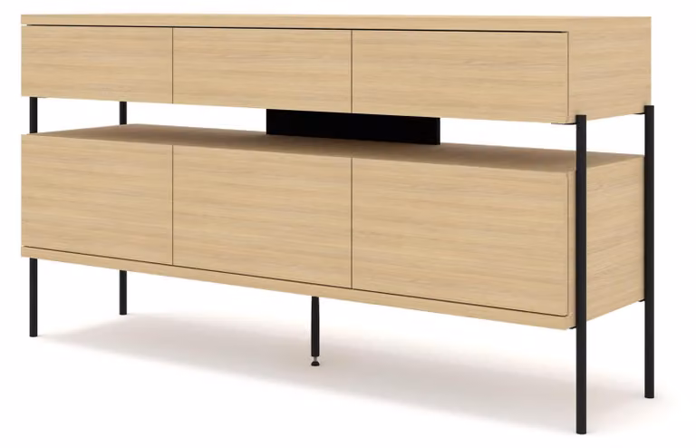 Credenza FURNLUX Puffin in rovere chiaro e nero 154 cm / Colore principale: beige / Dimensioni: 154 x 81 x 42 cm