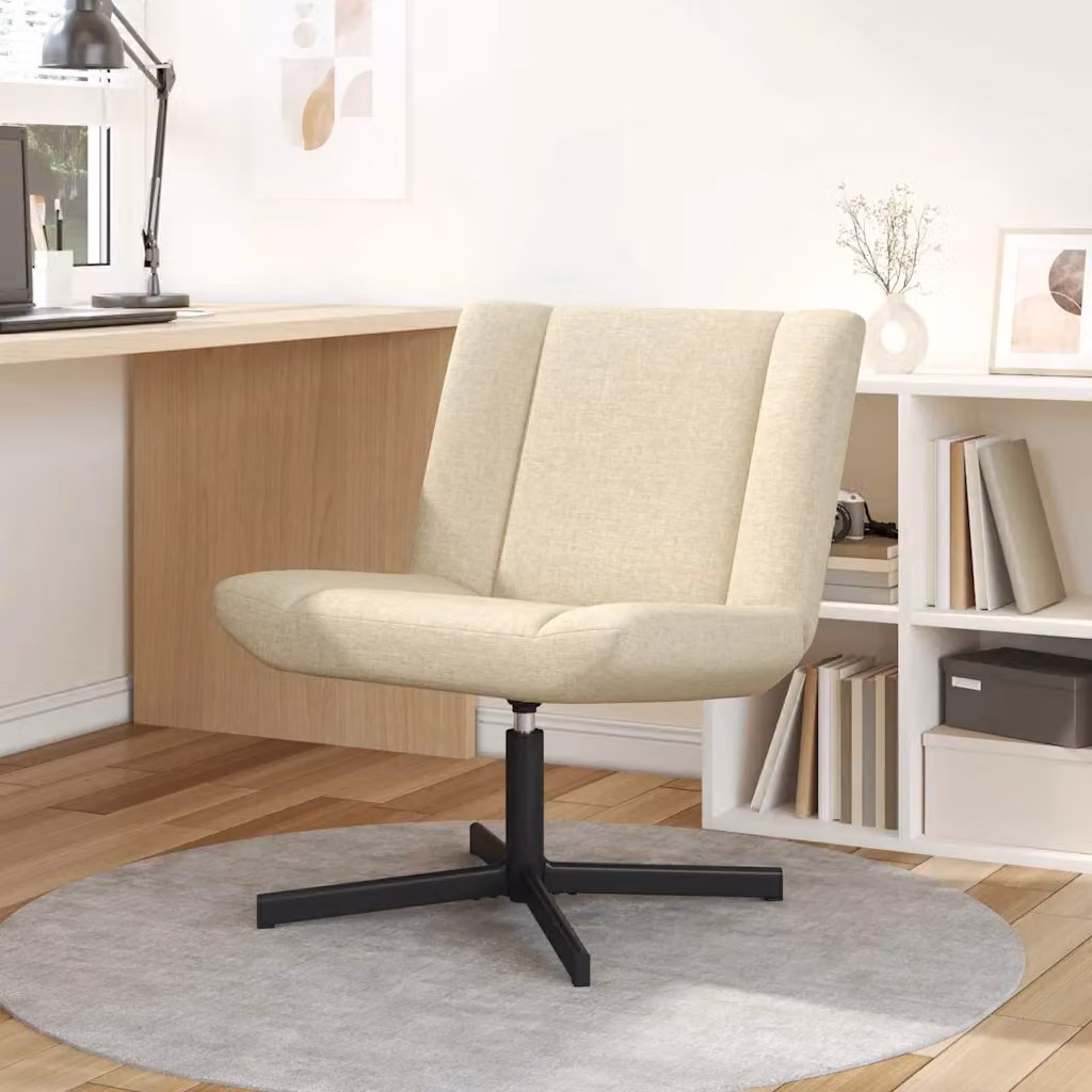 Sedia girevole moderna vidaXL in tessuto beige con struttura in metallo laccato L: 63 cm, P: 75 cm, H: 76 cm