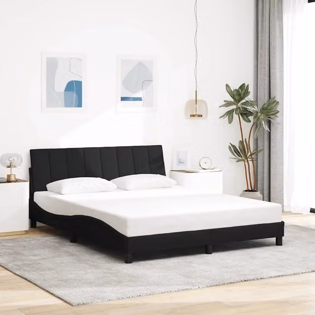 Letto Hanko vidaXL in tessuto nero con illuminazione sottostante e porta USB, L/P/H: 218 x 160 x 165 cm – 1