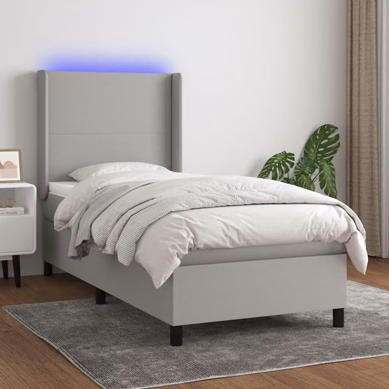 Letto a molle con materasso e illuminazione LED vidaXL in tessuto grigio chiaro e bianco, L/P/H: 80 x 200 x 83 cm