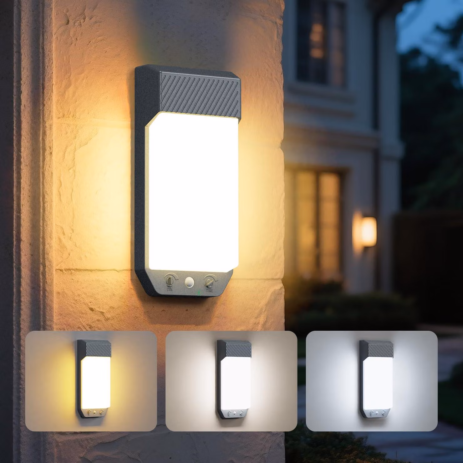 Set di 2 applique da esterno, rettangolari, in ABS, 16 W, colore grigio traffico