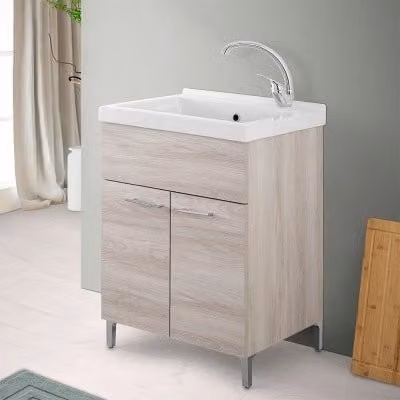 Mobile lavatoio moderno in rovere grigio con vasca in ceramica L: 60 cm, P: 50 cm