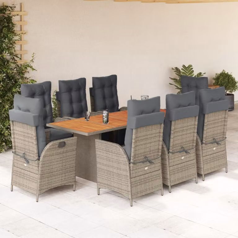 vidaXL Set da Pranzo da Giardino 9 pz in Polyrattan e Legno di Acacia Grigio