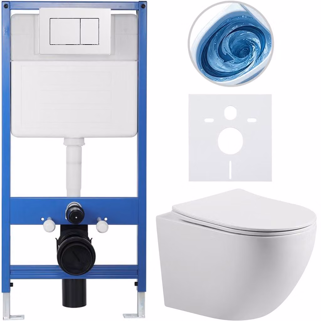 CERANO - Kit completo per WC sospeso modello Lite/Cesso - bianco lucido - Pulsante per WC modello Classic, bianco - Installazione a parete/con pannello di cartongesso - 49x36 cm