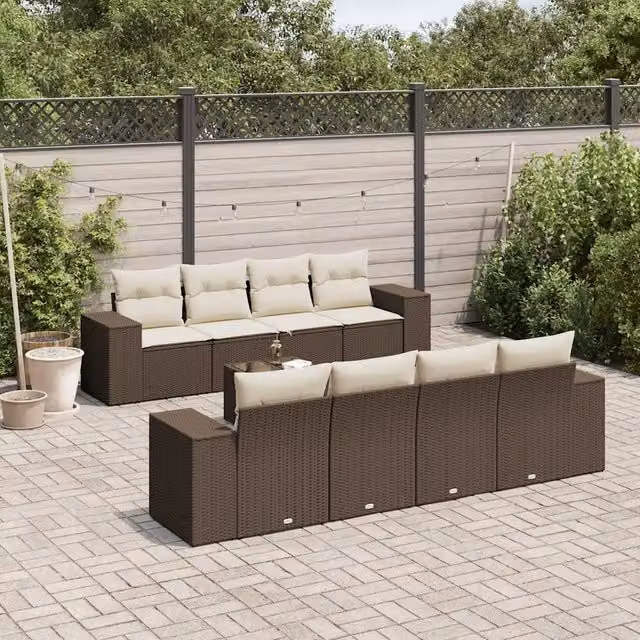 Set Divani da Giardino 9pz con Cuscini Marrone in Polyrattan 3254690