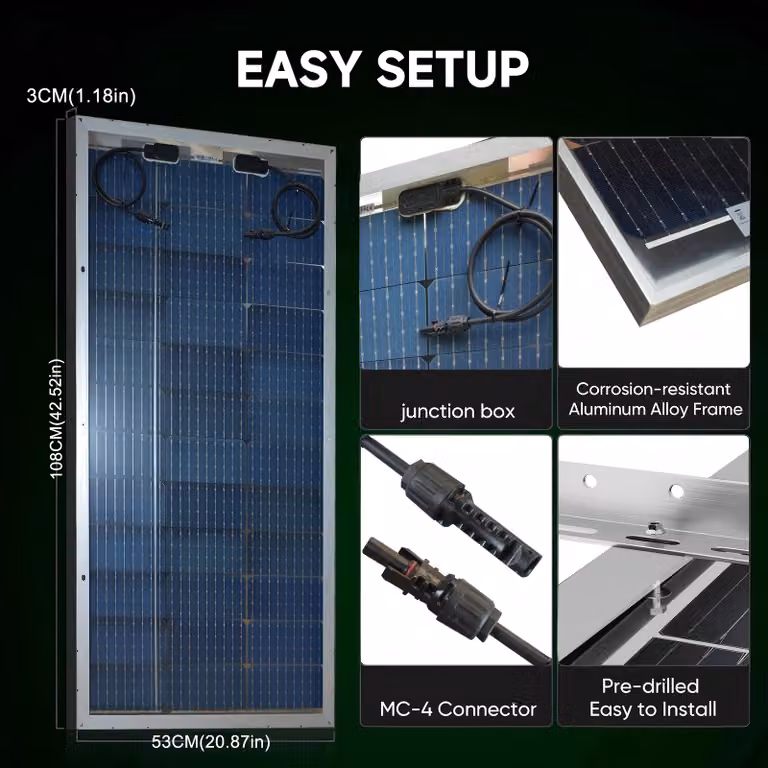 Pannello solare rigido da 120W, 18V, monocristallino, con telaio in alluminio, ideale per imbarcazioni e camper