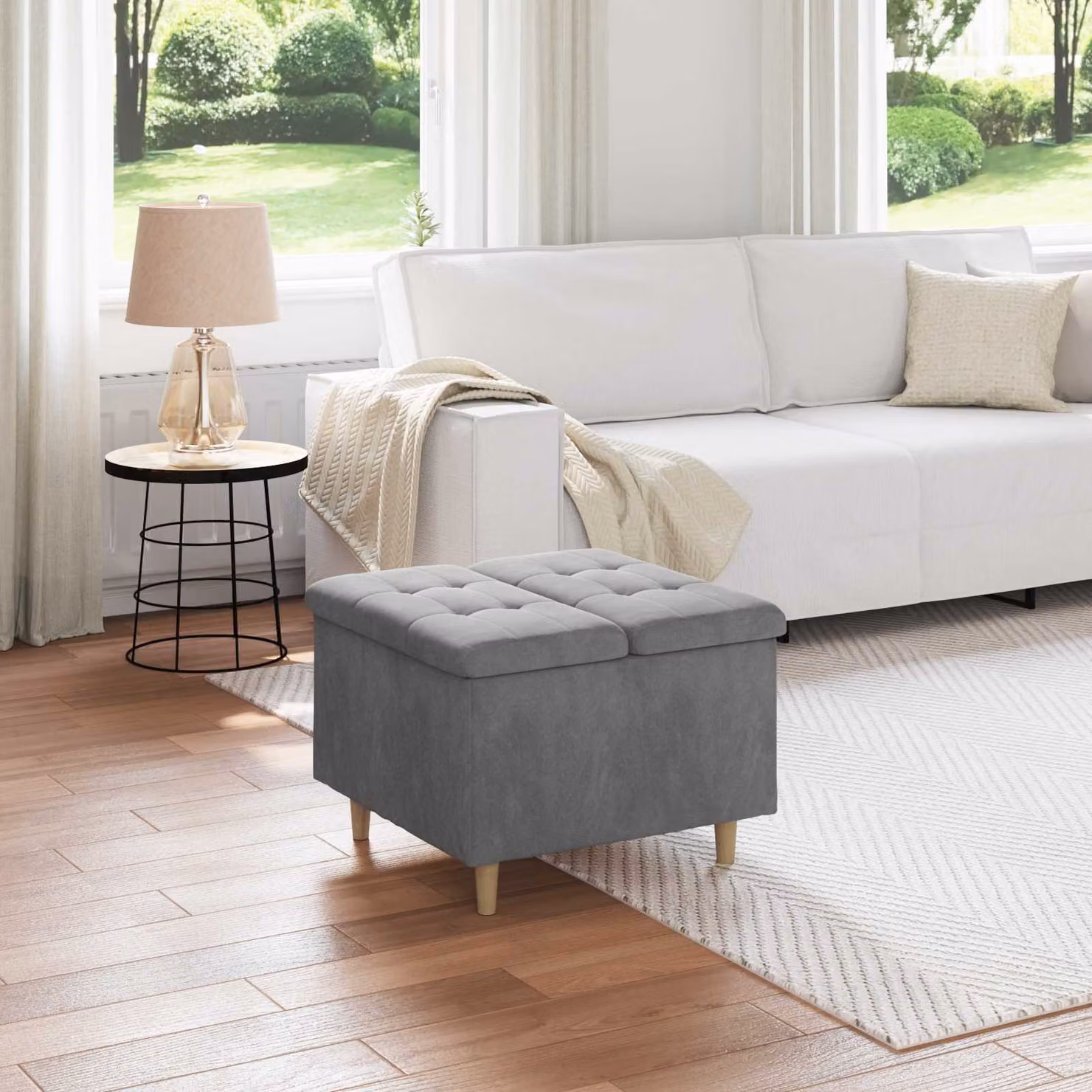 Pouf con contenitore vidaXL in velluto grigio, L 60 x P 60 x H 45 cm