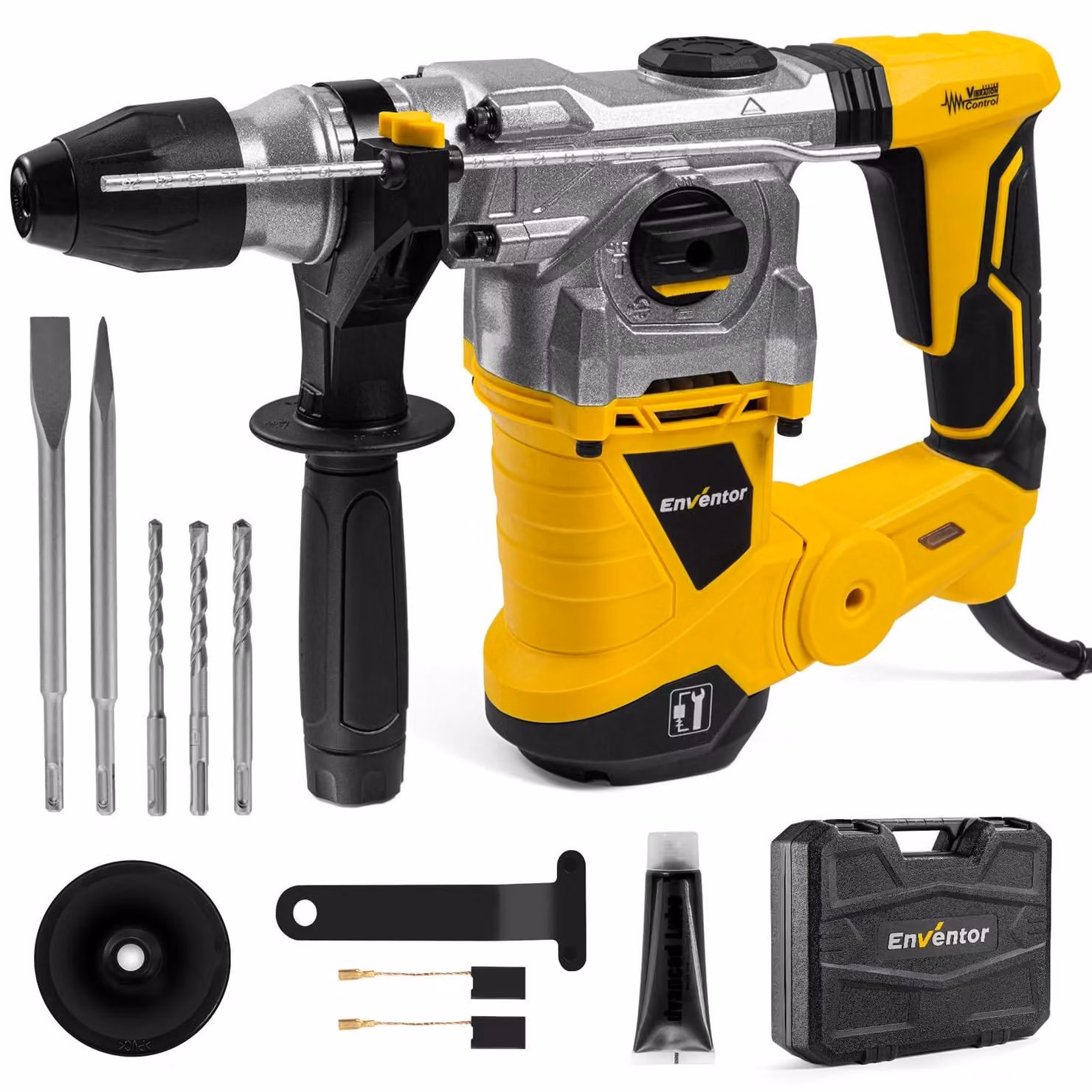 Martello perforatore SDS-Plus - 1500 W - 6,0 J - Martello demolitore tassellatore - Set con 11 accessori