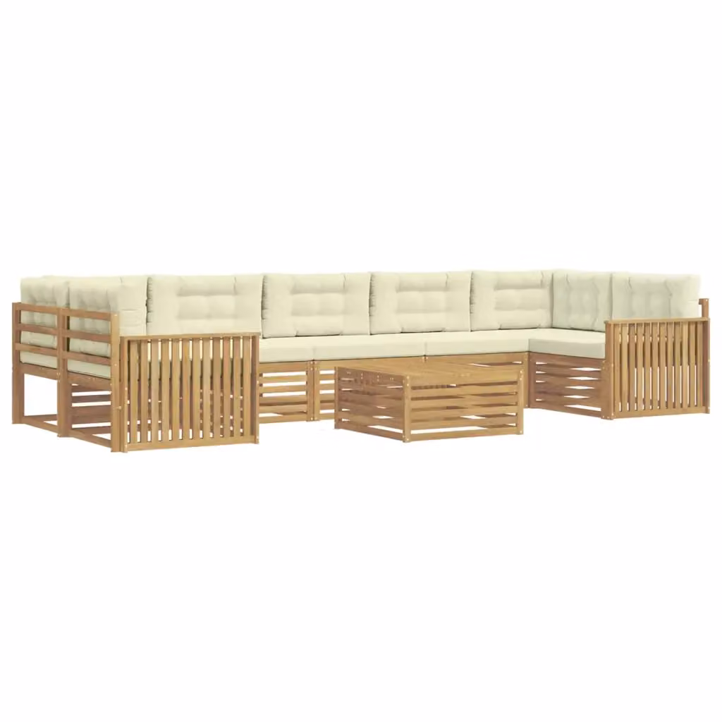 Set di divani da esterno a forma di U con tavolino da caffè vidaXL, 8 pezzi in legno di acacia trattato, colori bianco e beige – 2
