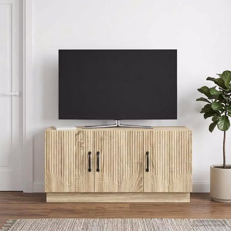 Mobile TV vidaXL in Rovere Sonoma, moderno con ruote e scomparti multimediali, L 99 x P 34,5 x H 47 cm