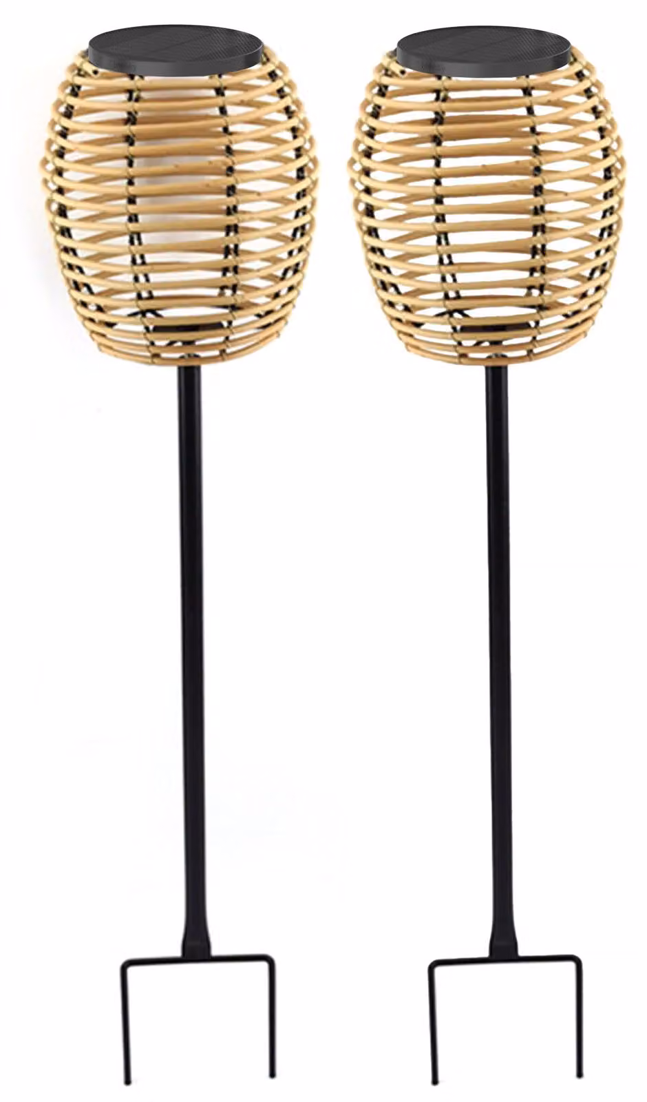 Set di 2 lanterne solari in rattan sintetico, altezza 71,5 cm, con telecomando