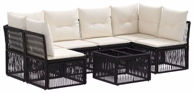 Set Divano da Giardino 7 pcs Nero polyrattan