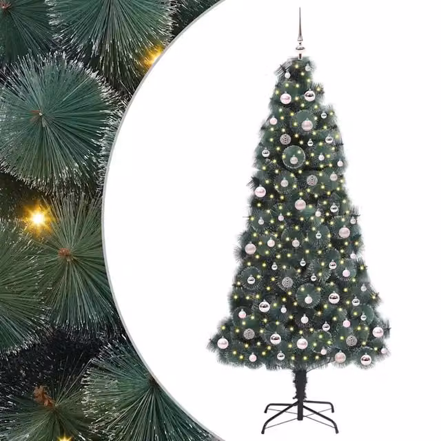Albero di Natale artificiale moderno vidaXL verde con luci LED bianco caldo e set di palline