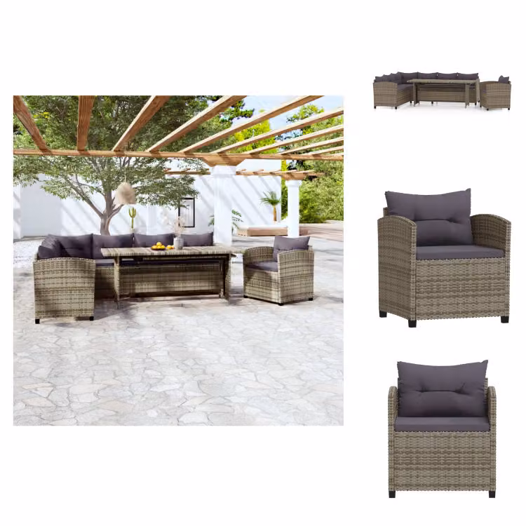 vidaXL Set di 3 pezzi con cuscini in rattan grigio - Set di mobili da giardino