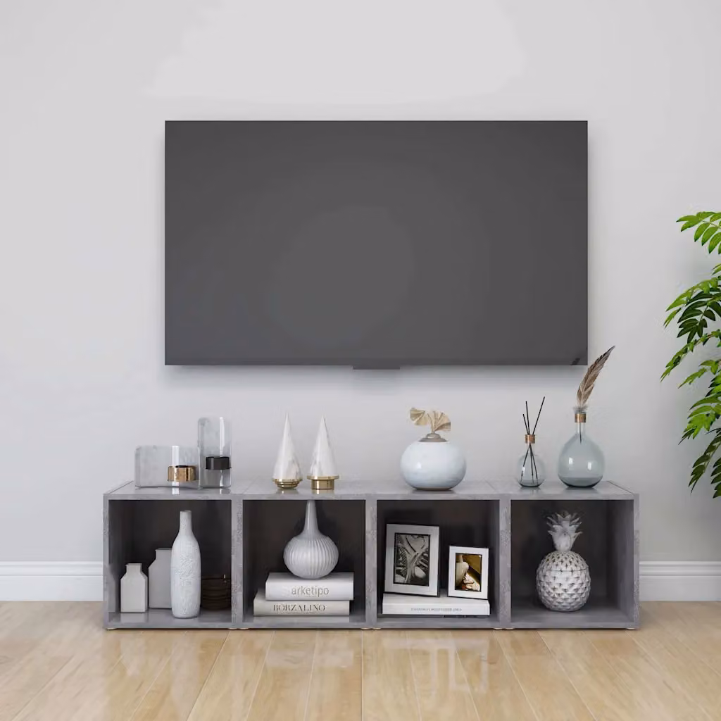 Set di 4 mobili porta TV vidaXL in legno multistrato e MDF, stile rustico, colore grigio, L/P/H: 37 x 35 x 37 cm