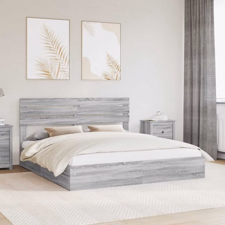 Letto con contenitore e cassetto vidaXL in legno Grigio Sonoma L/P: 200 x 200 cm, H: 100 cm