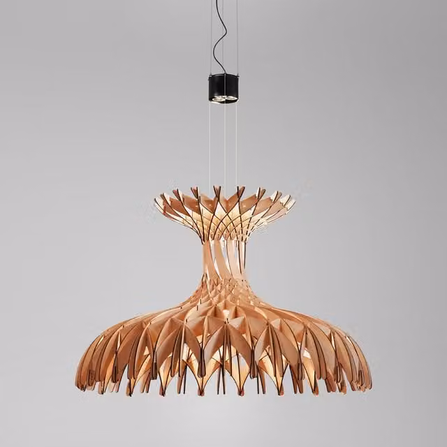 Lampada a sospensione Bover Dome in legno e metallo marrone con luce LED dimmabile bianco caldo
