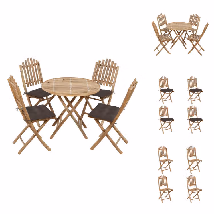 vidaXL Set da pranzo da giardino 5 pezzi con cuscini pieghevoli in bambù - Set di mobili da giardino