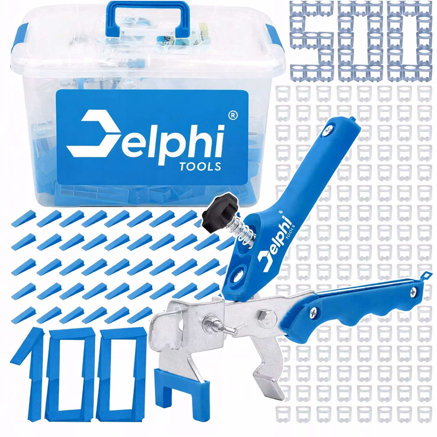 Delphi Tools - Sistema di livellamento per piastrelle - Sistema di livellamento - Attrezzi per piastrelle - Clip per piastrelle - 500 clip da 2 mm