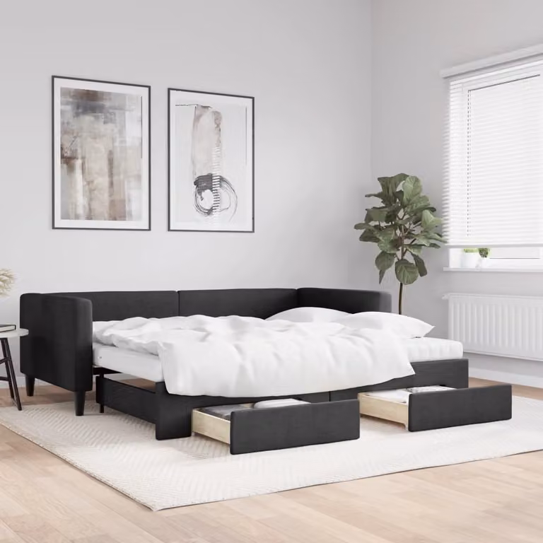 Maison Exclusive - Divano letto estraibile con cassetti, nero, 90x200 cm, rivestimento in tessuto