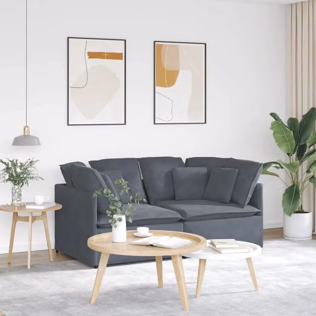 Divano Modulare con Cuscini in Velluto Grigio Scuro 3321250