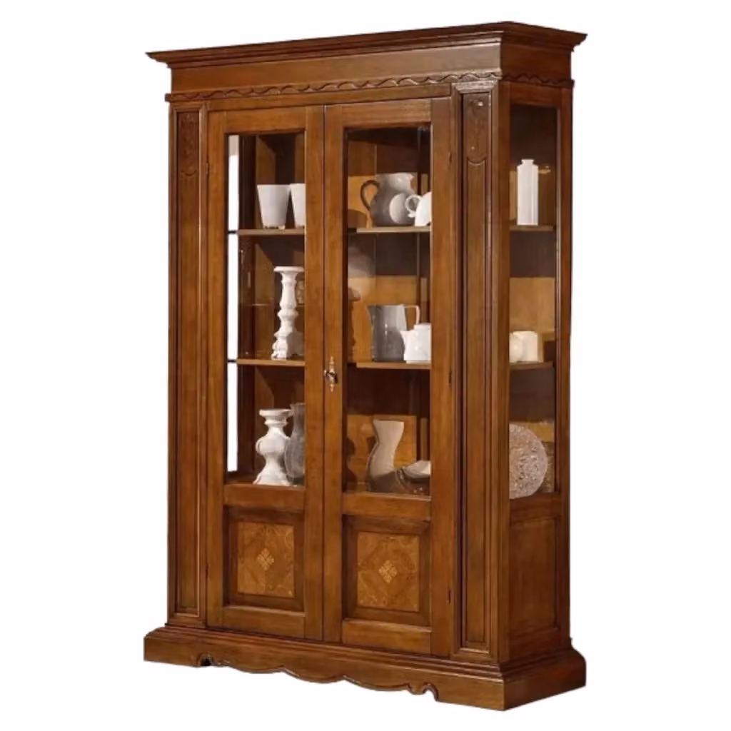 Vetrina in legno stile arte povera con ante in vetro Mobili 2G colore marrone L: 146 cm, P: 49 cm, H: 213 cm – 2