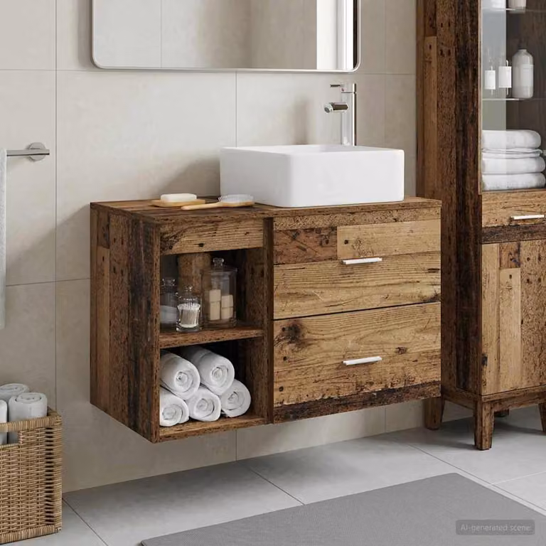 Set di mobili per il bagno vidaXL composto da mobile lavabo e pensile a parete in legno marrone opaco