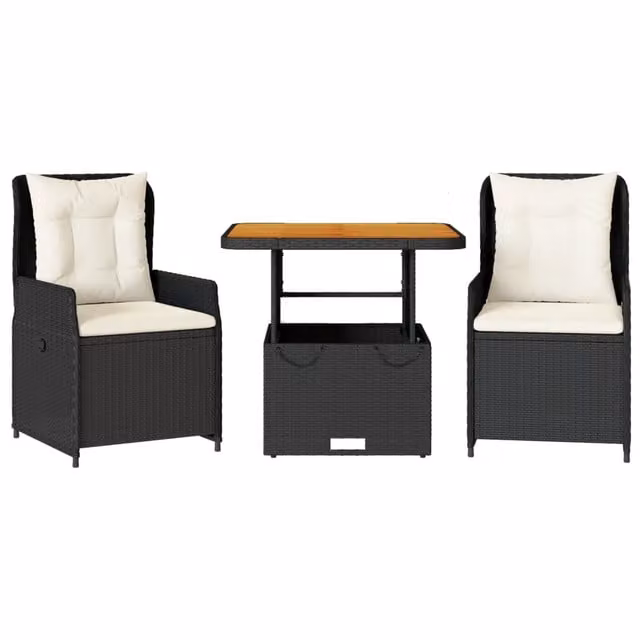 Set da Bistr¨° 3 pz | Set Salotto da Giardino con Cuscini Nero in Polyrattan