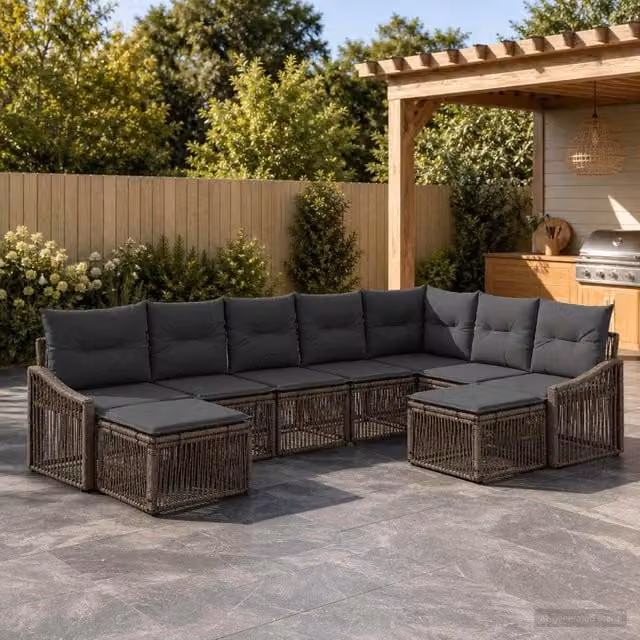 Set Divano da Giardino 9 pz Grigio polyrattan 3436193