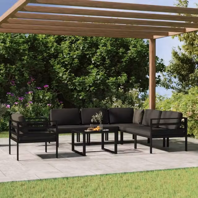 Set da giardino moderno vidaXL composto da 7 pezzi con divano a L, tavolino e cuscini in alluminio antracite