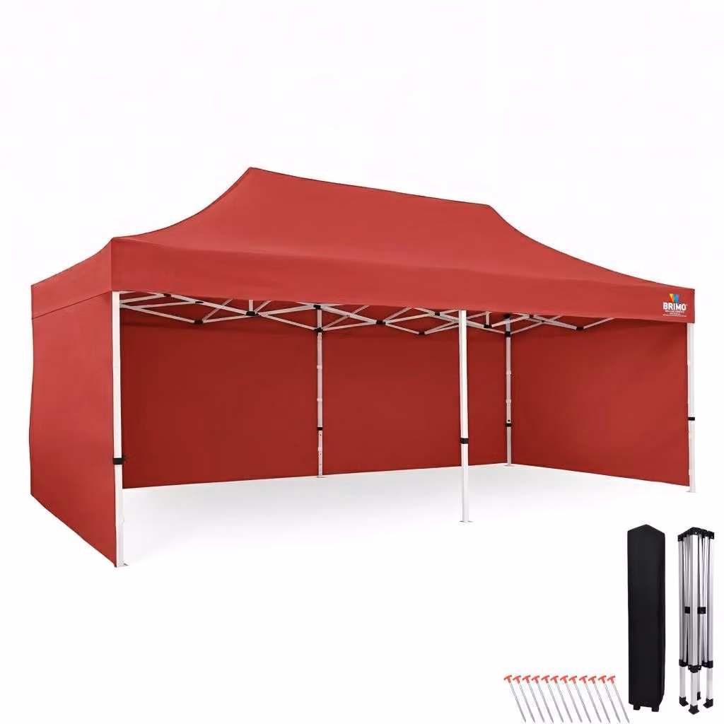 Gazebo pieghevole 3x6, tenda impermeabile a montaggio rapido 330 g/m², struttura in acciaio + 3 pareti