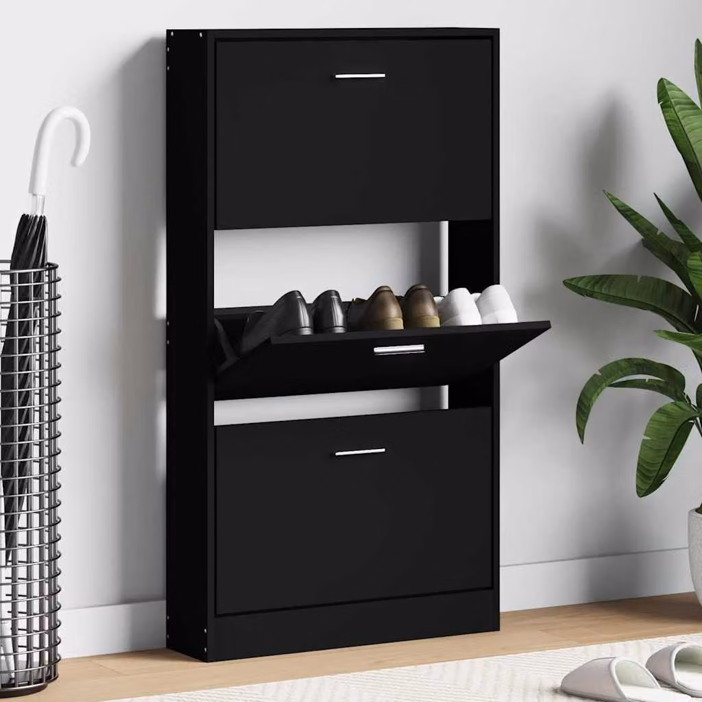 Scarpiera moderna vidaXL nera in legno con scomparti basculanti, L: 59 cm, P: 17 cm, H: 108 cm