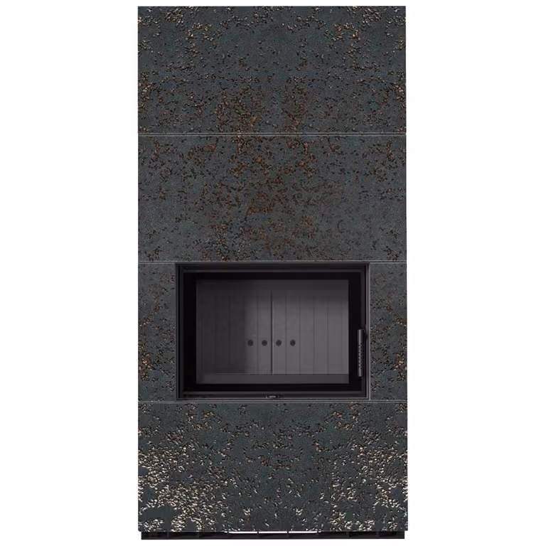 Kit caminetto KRATKI FLOKI BOX 8 kW Ø 160 Sinterizzazione al quarzo OXIDE NERO rivestimento nero