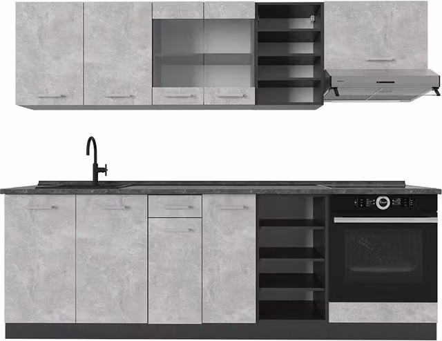 Cucina componibile moderna Vicco R-Line Calcestruzzo e Antracite L: 240 cm