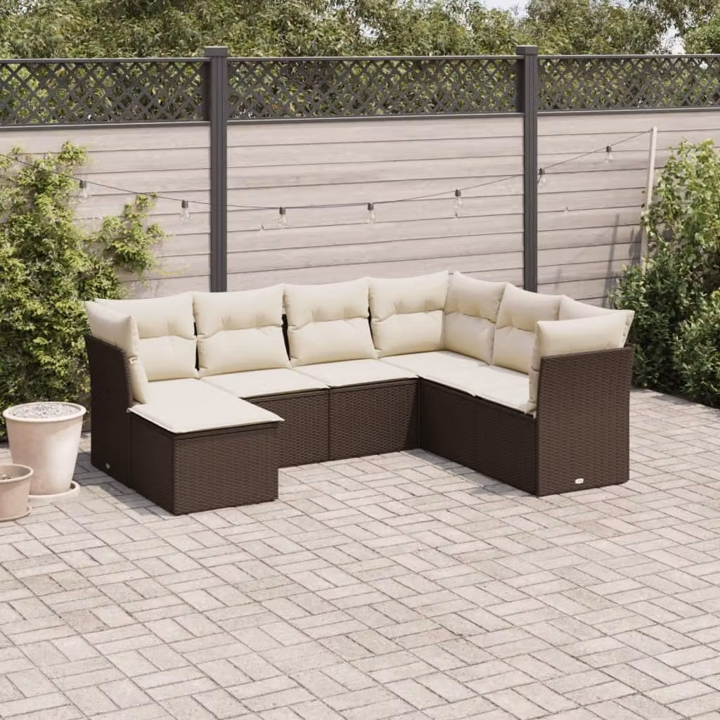 Maison Exclusive - Set Divani da Giardino 7 pz con Cuscini Marrone in Polyrattan