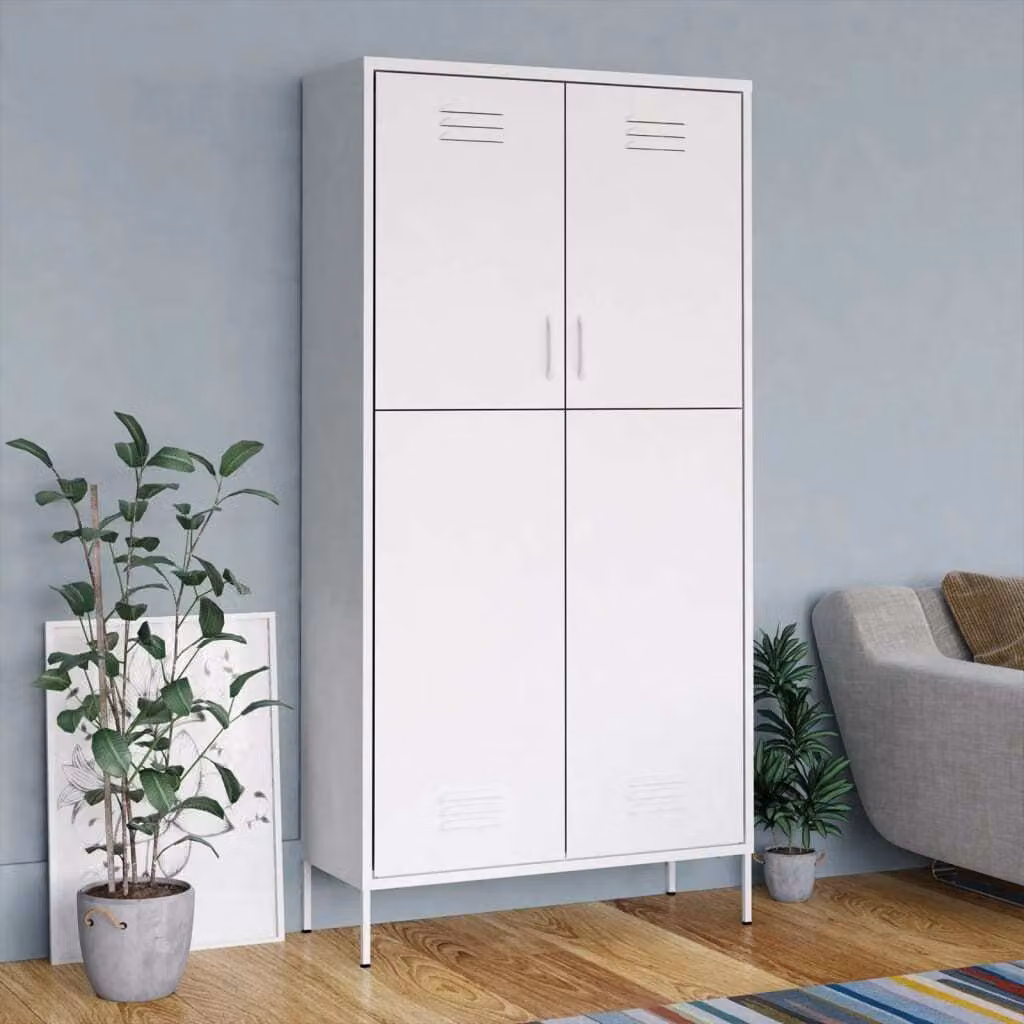 The Living Store Armadio Bianco 90x50x180 cm Acciaio