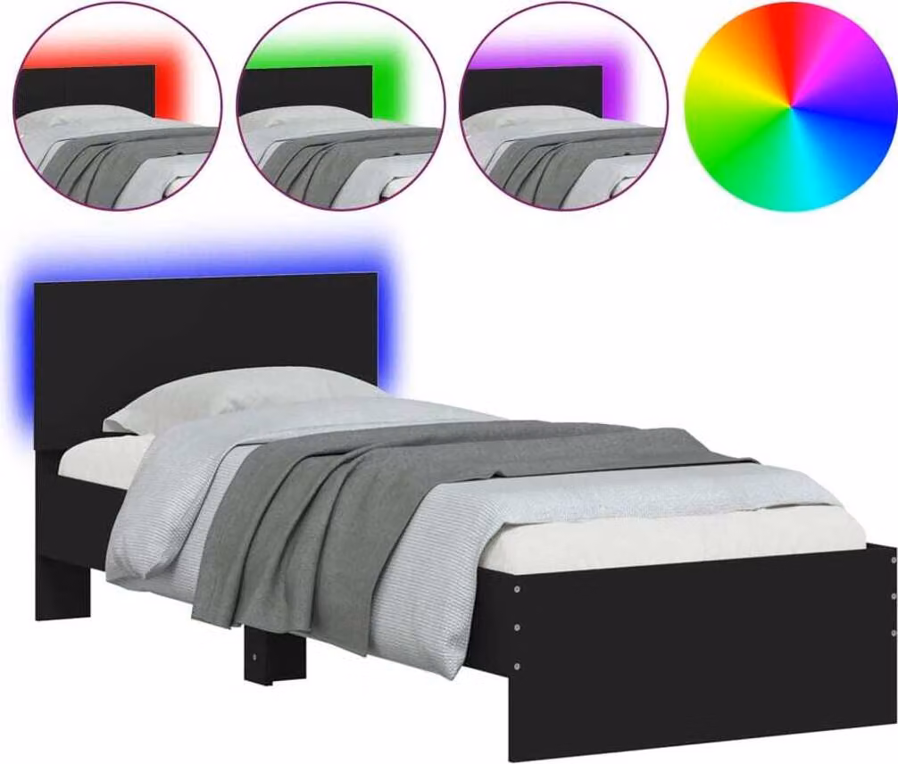Giroletto con Testiera e LED Nero 75x190 cm