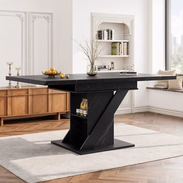 Tavolo da pranzo allungabile 110x80x75 cm; salvaspazio; MDF; nero