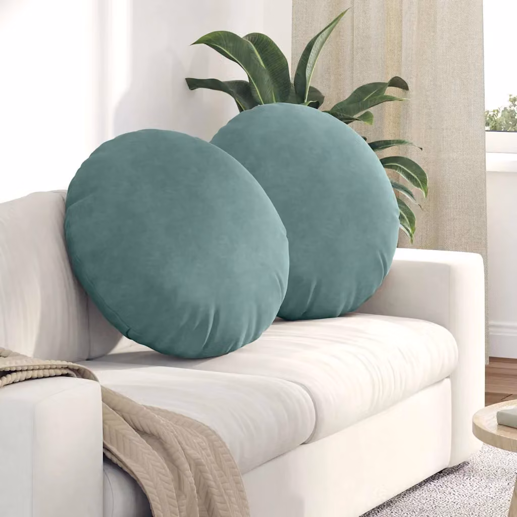 Set di 2 cuscini per seduta rotondi vidaXL in velluto verde mare, Ø 40 x 13 cm