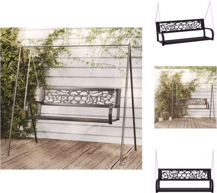 vidaXL Altalena Hollywood 125 cm in acciaio e plastica nera - Panchine da giardino