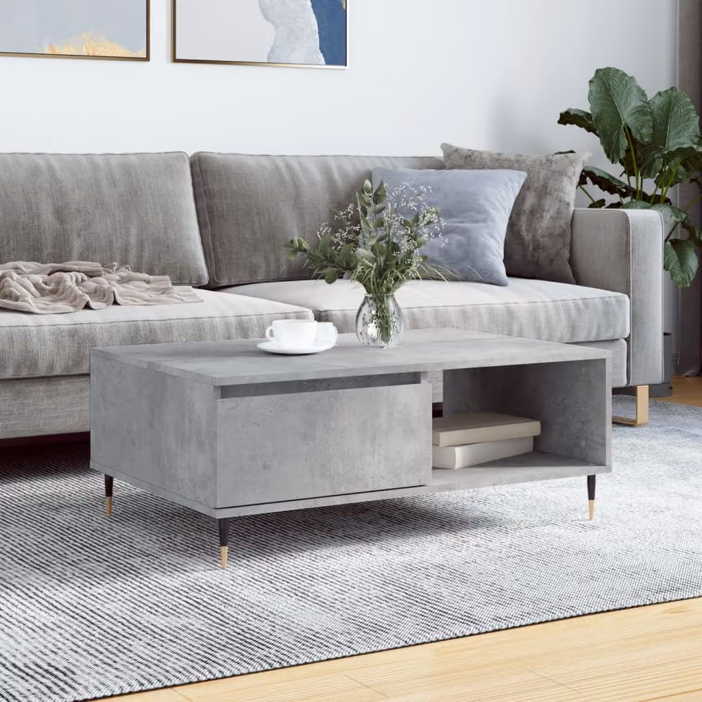 vidaXL Tavolino da Salotto Moderno Grigio con Piano in Legno e Struttura in Metallo L: 90 cm, P: 60 cm, H: 35 cm
