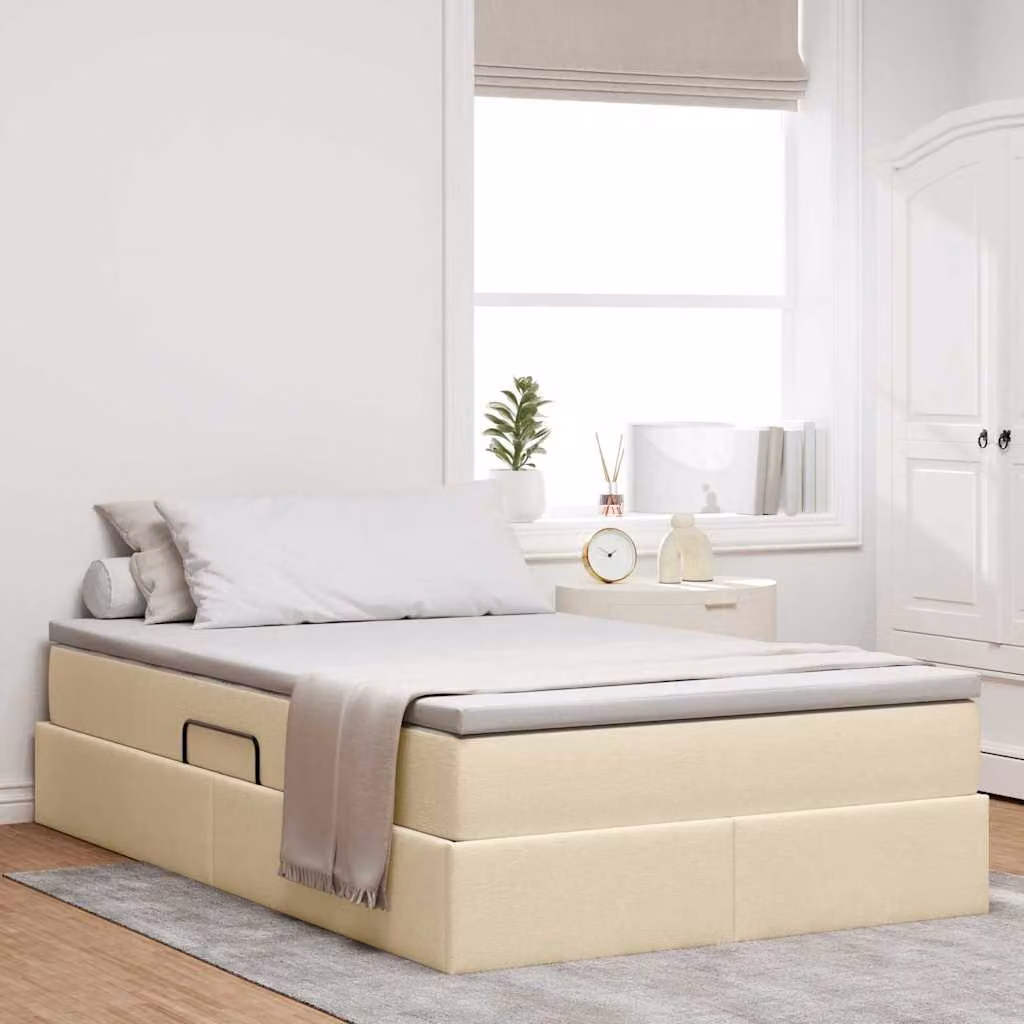 Letto con contenitore e materasso ibrido vidaXL in tessuto beige L/P/H: 200 x 120 x 48,5 cm – 1