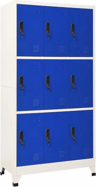Armadio da ufficio moderno HELLOSHOP26 in acciaio grigio con 9 ante chiudibili a chiave L/P/H: 90 x 45 x 180 cm