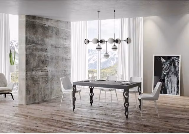 Tavolo allungabile moderno ITAMOBY Karamay Premium con telaio antracite e piano effetto cemento, L: 200-460 cm, P: 90 cm