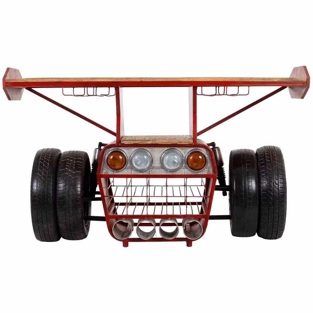 Mobile bar portabottiglie Wanderlust Deco in legno di mango e metallo rosso con ruote L: 160 cm, P: 53 cm, H: 84 cm – 2