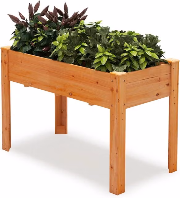 Letto rialzato da giardino in legno di abete arancione con fori di drenaggio per orto e piante ornamentali – 1